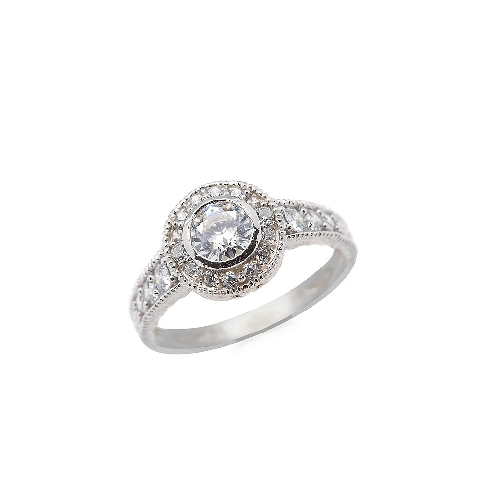 10K White Gold & Cubic Zirconia Halo Ring