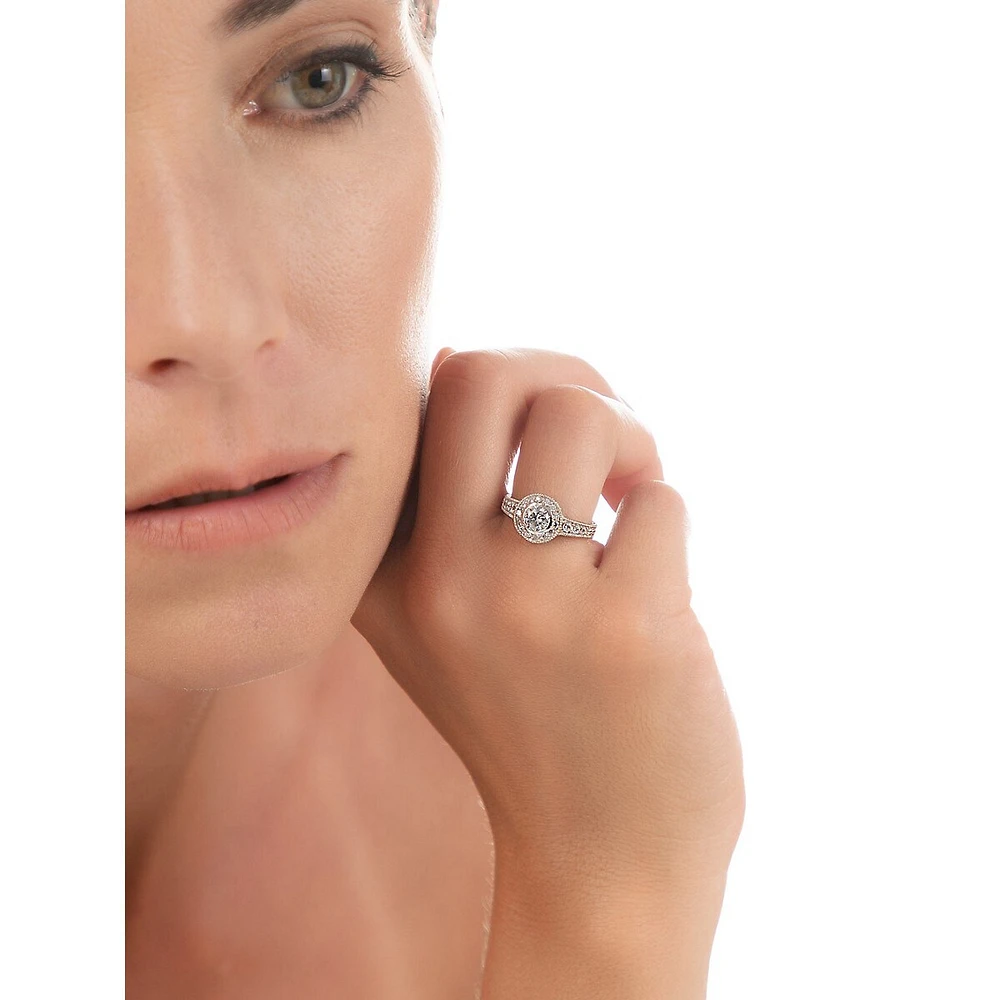 10K White Gold & Cubic Zirconia Halo Ring