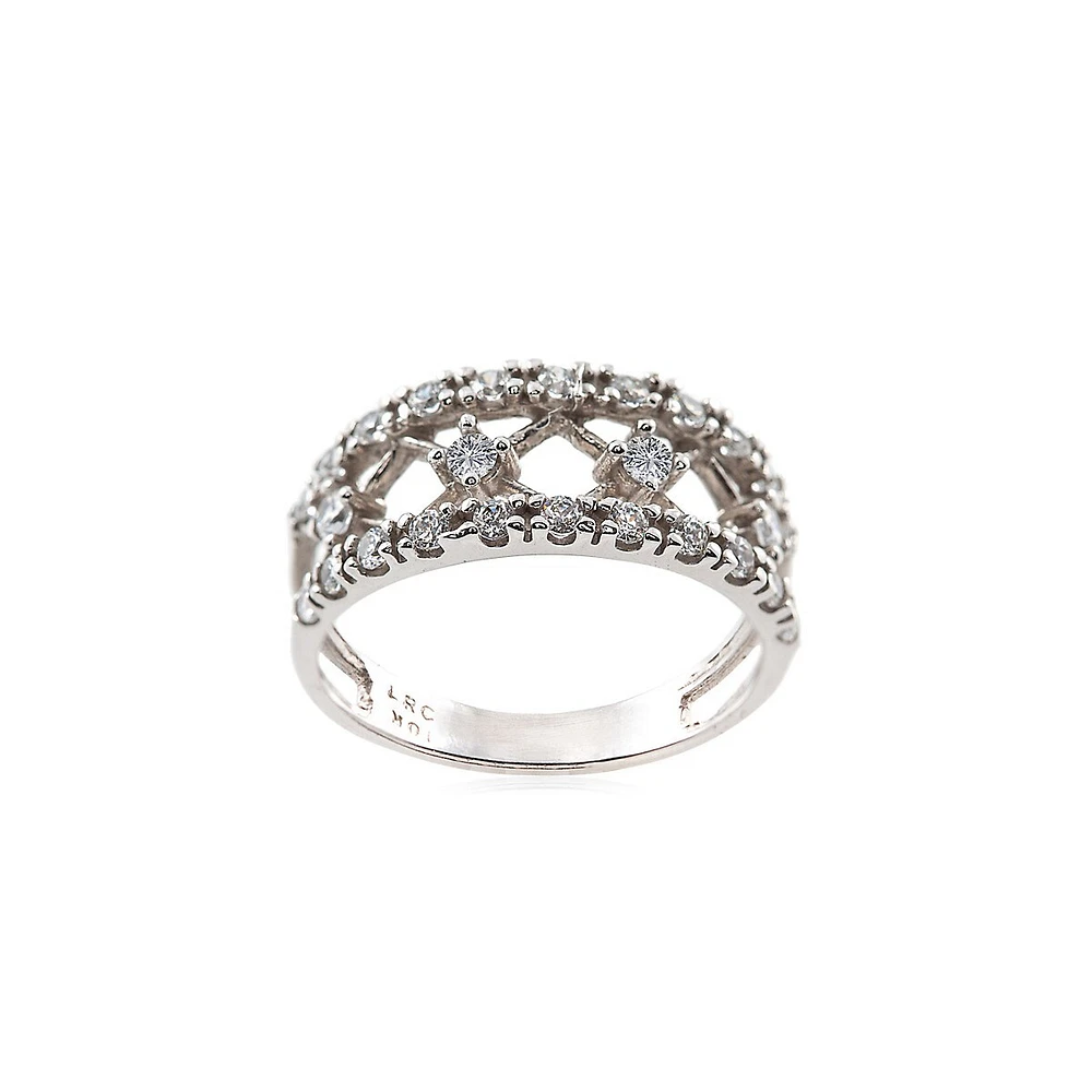 10K White Gold & Cubic Zirconia Openwork Ring