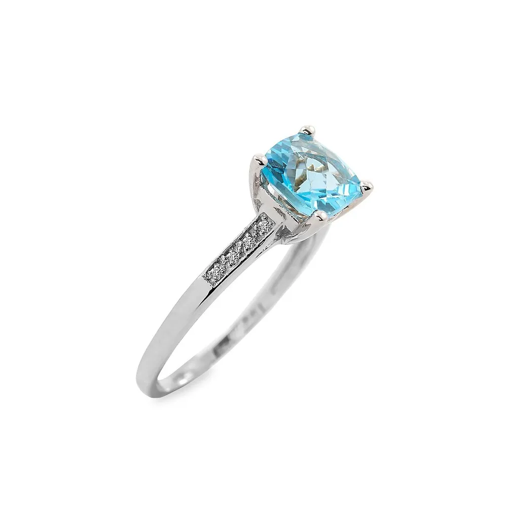 10K White, Blue Topaz & 0.04 CT. T.W. Diamond Ring