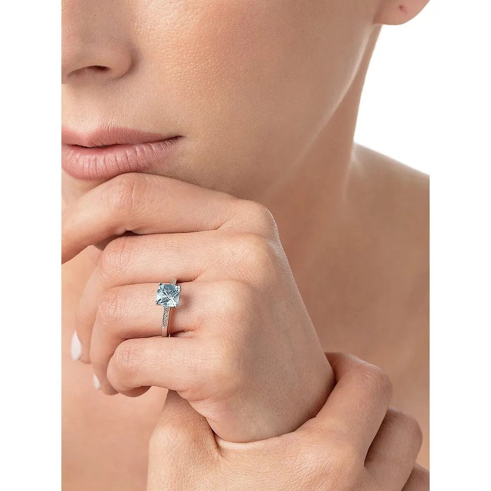 10K White, Blue Topaz & 0.04 CT. T.W. Diamond Ring