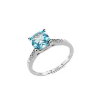 10K White, Blue Topaz & 0.04 CT. T.W. Diamond Ring