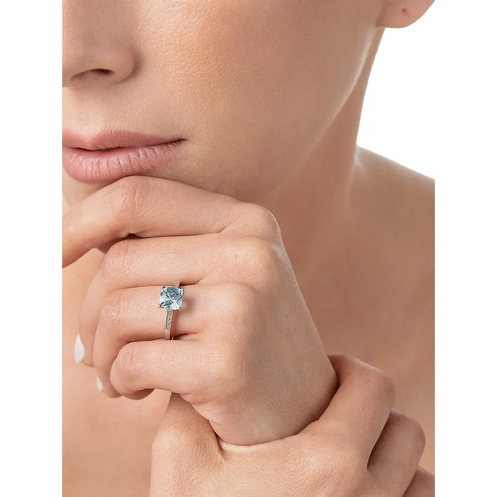 10K White, Blue Topaz & 0.04 CT. T.W. Diamond Ring