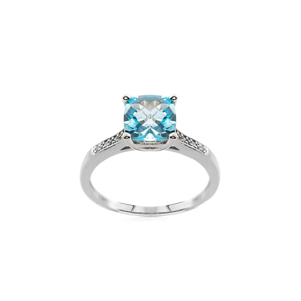 10K White, Blue Topaz & 0.04 CT. T.W. Diamond Ring