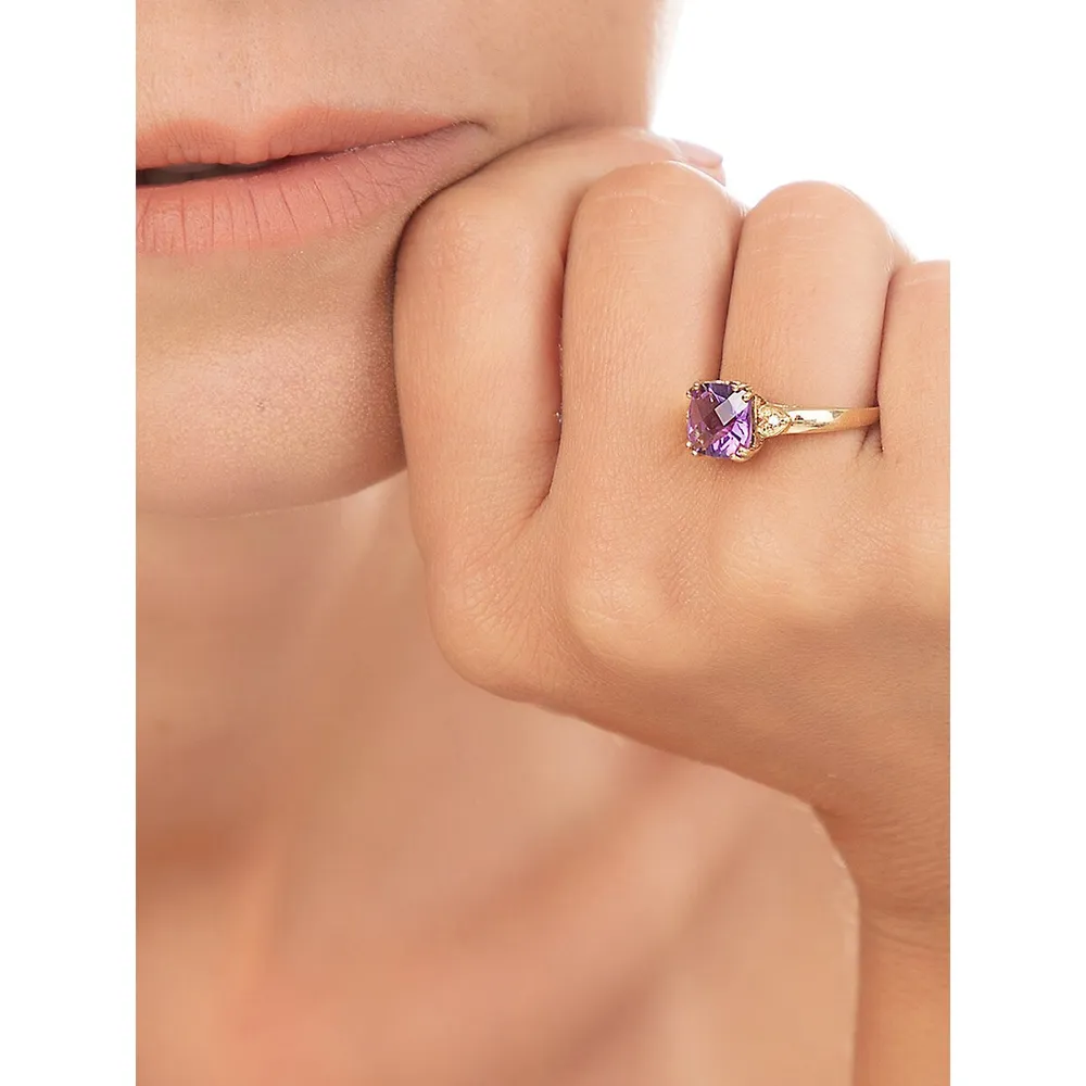 10K Yellow Gold, 8MM Amethyst & 0.01 CT. T.W. Diamond Ring