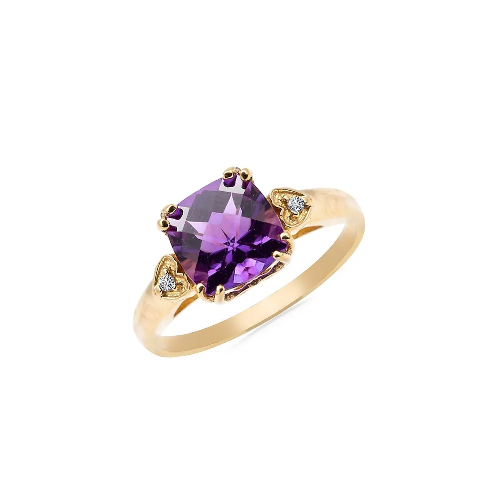 10K Yellow Gold, 8MM Amethyst & 0.01 CT. T.W. Diamond Ring