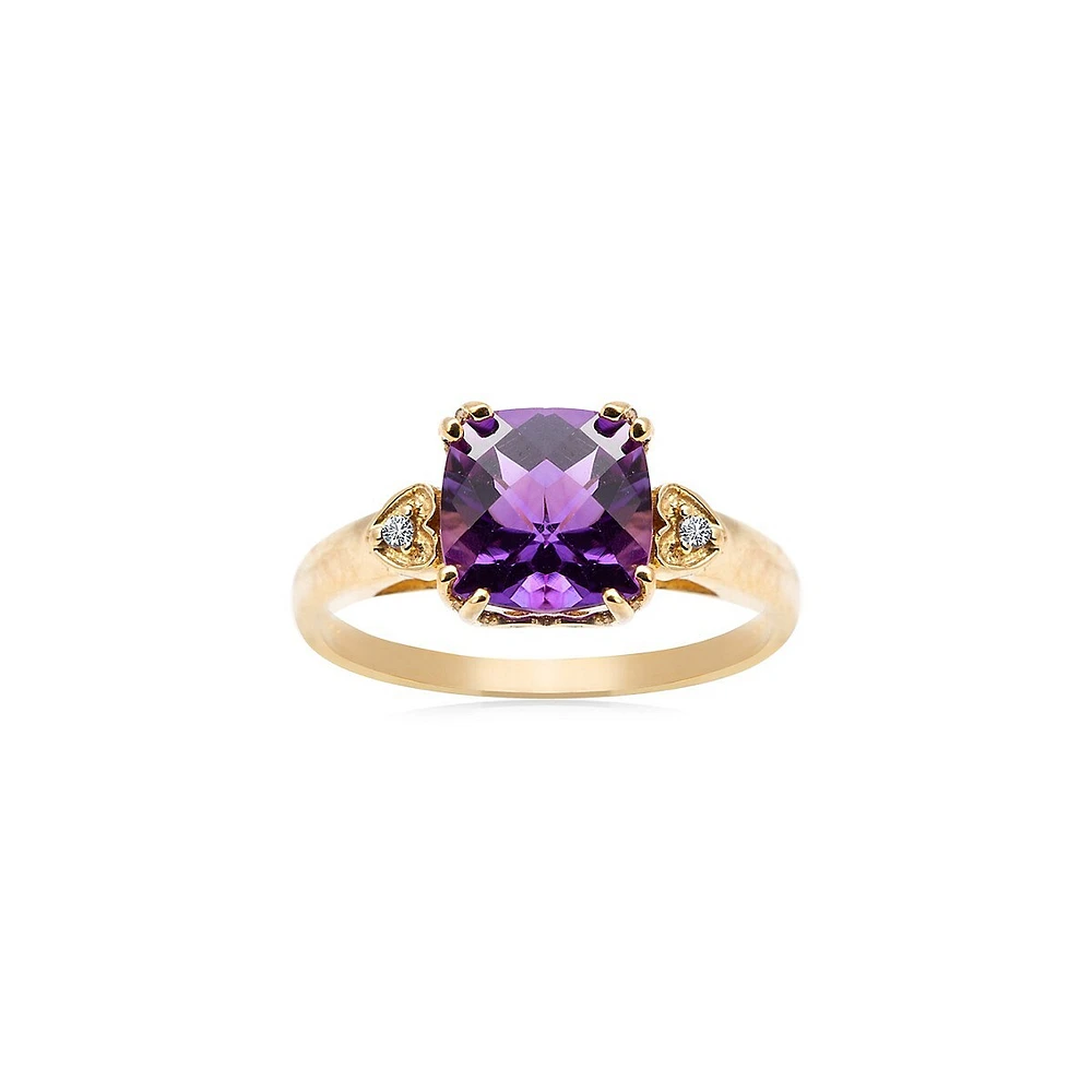 10K Yellow Gold, 8MM Amethyst & 0.01 CT. T.W. Diamond Ring