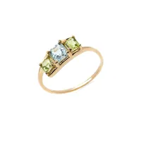 10K Gold Genuine Peridots & Blue Topaz Gemstone Ring