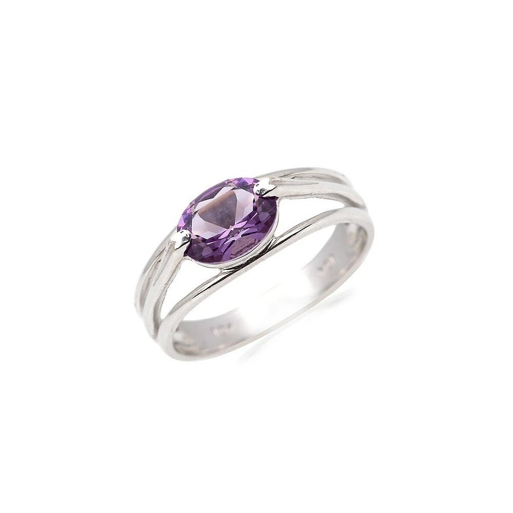 10K Gold Oval Amethyst Gemstone Ring