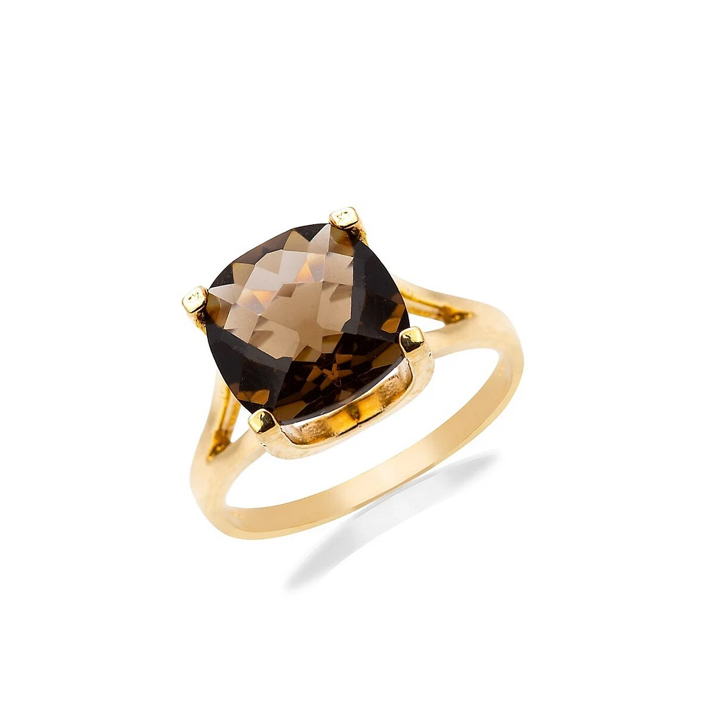 14K Yellow Gold Smoky Topaz and Diamond Ring