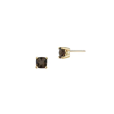 10K Yellow Gold & Smokey Topaz Stud Earrings