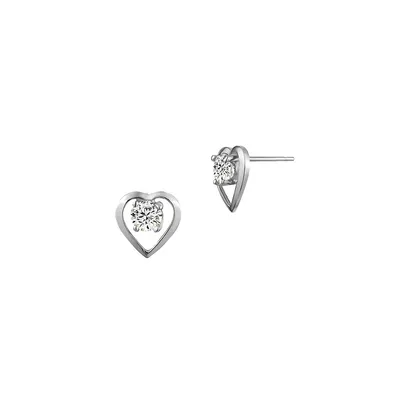 10K White Gold & White Topaz Open-Heart Stud Earrings