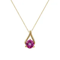 10K Yellow Gold & Pink Topaz Pendant Necklace