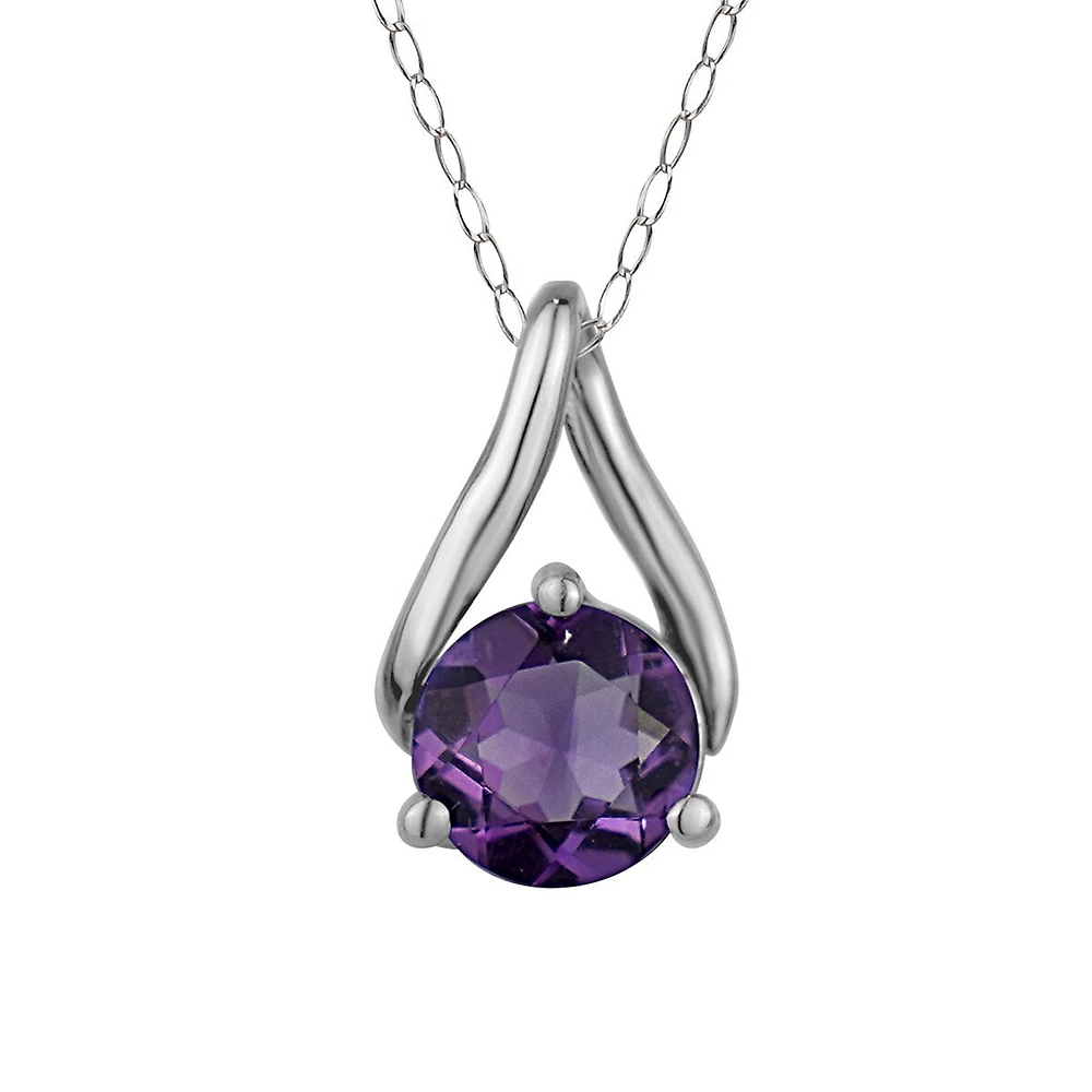 10K White Gold & Amethyst Pendant Necklace