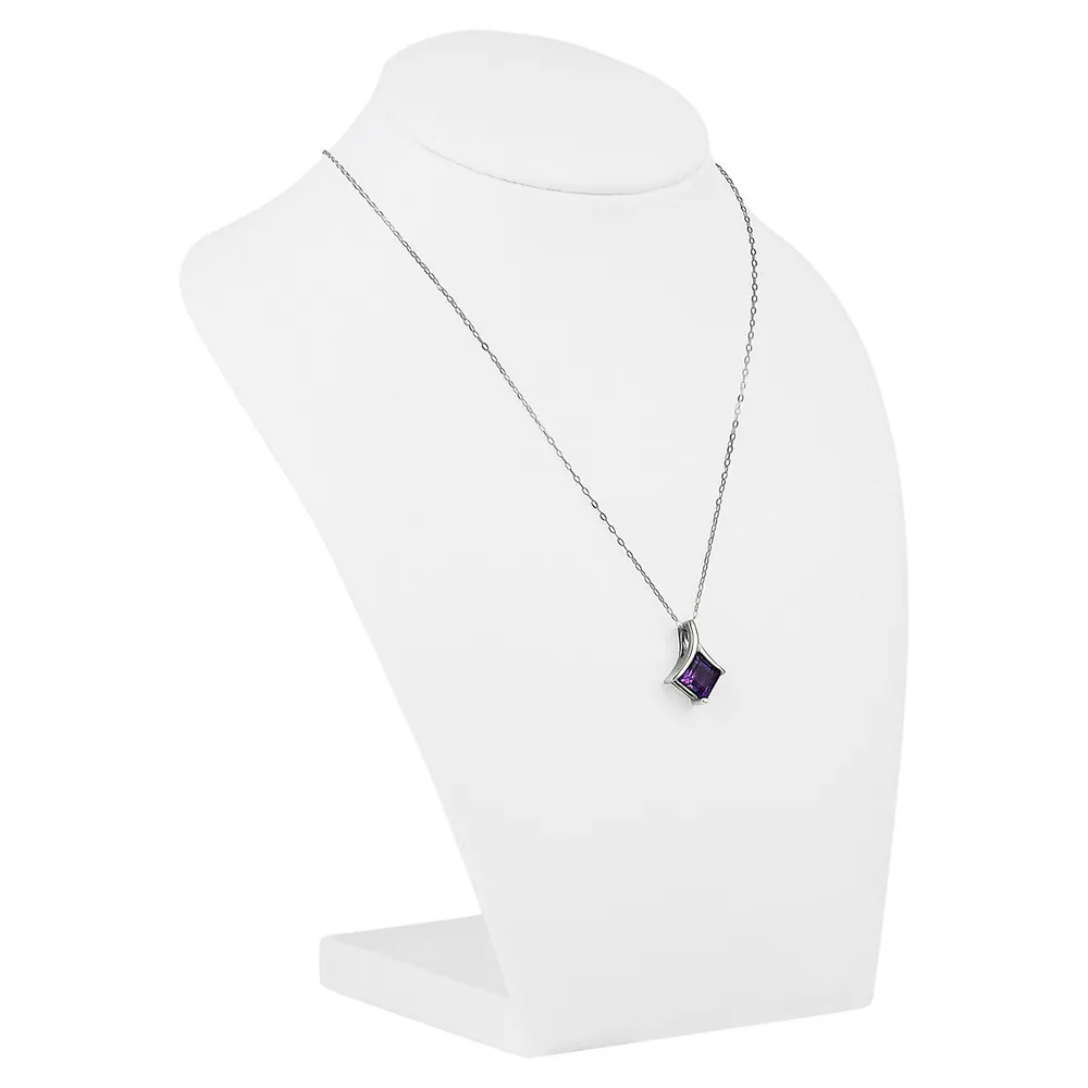 10K White Gold & Amethyst Pendant Necklace