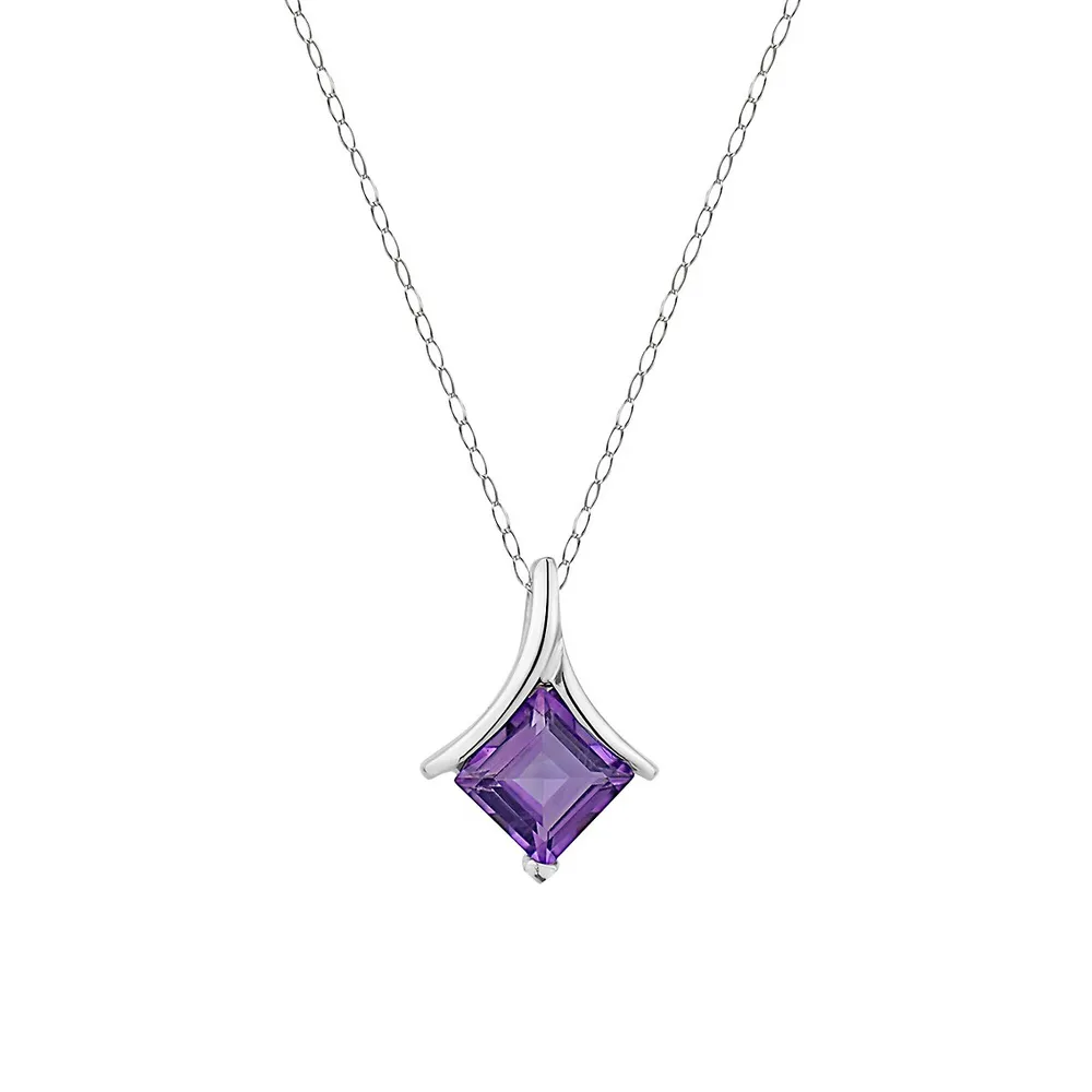 10K White Gold & Amethyst Pendant Necklace