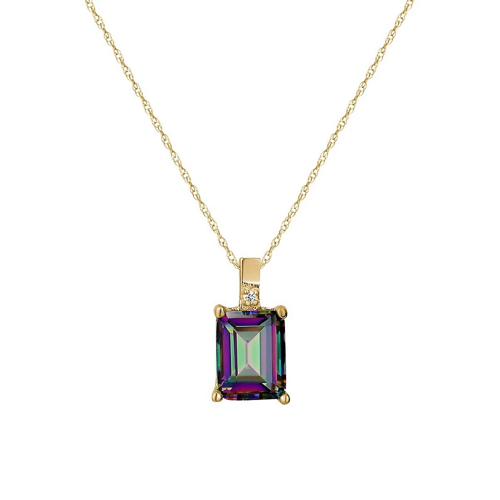 10K Yellow Gold, Mystic Topaz & Diamond Pendant Necklace