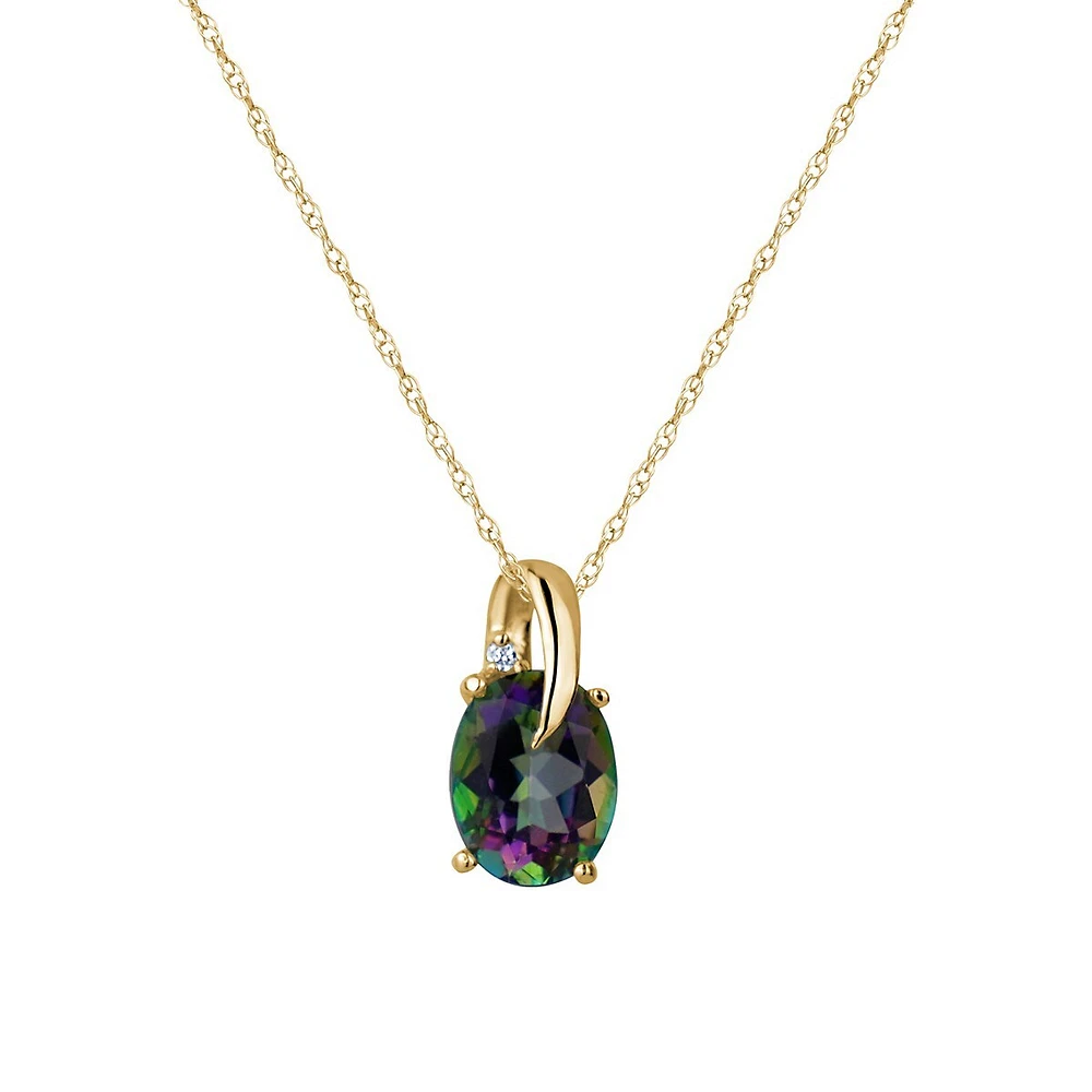 10K Yellow Gold, Mystic Topaz & 0.03 CT. T.W. Diamond Pendant Necklace