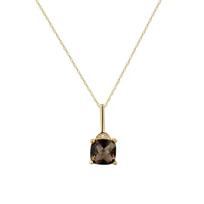 10K Yellow Gold, Square Smokey Topaz & 0.03 CT. T.W. Pendant Necklace