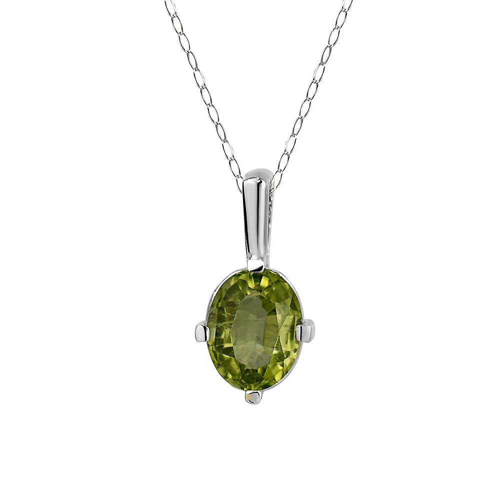 10K White Gold & Oval Peridot Pendant Necklace