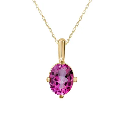 10K Yellow Gold & Oval Pink Topaz Pendant Necklace