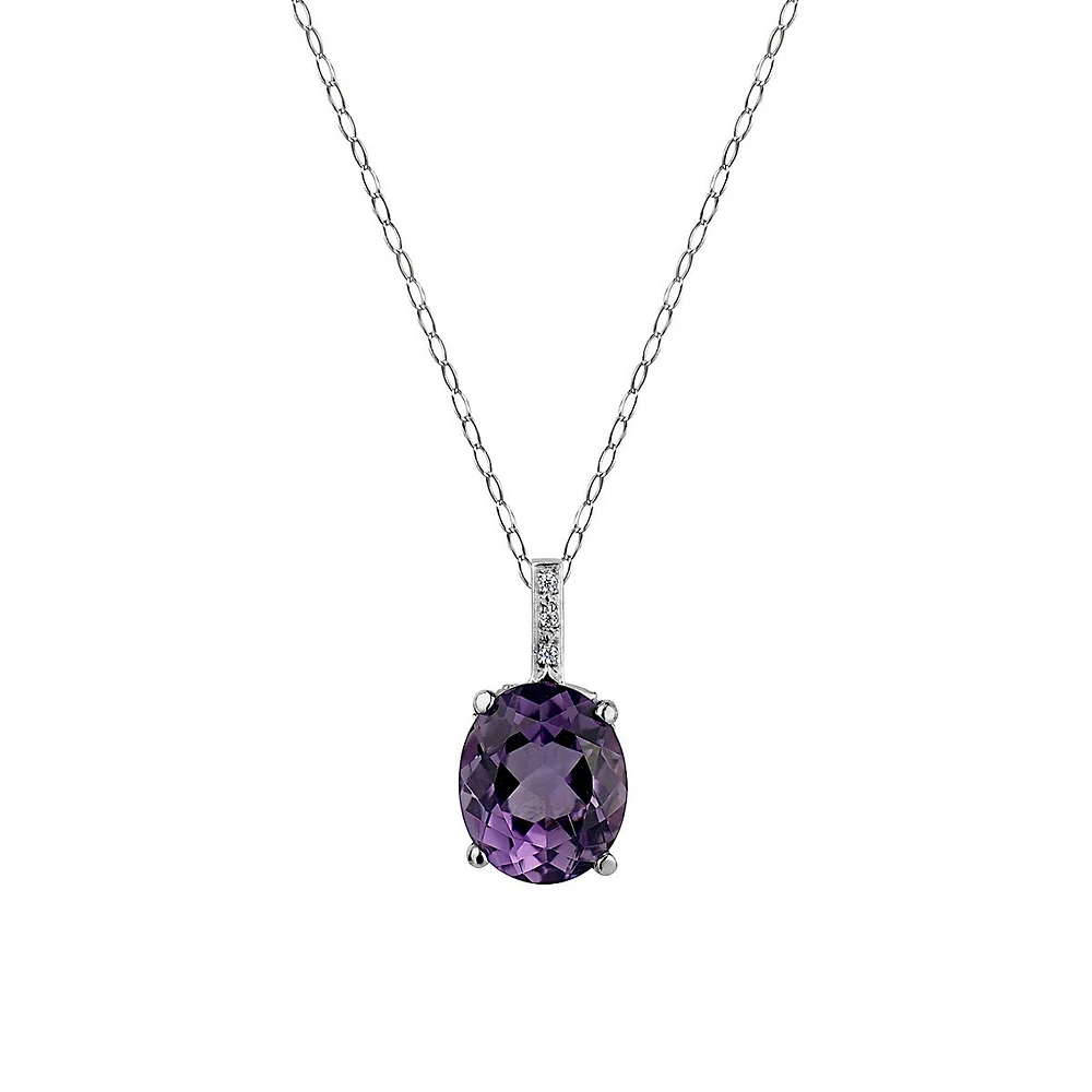 10K White Gold, Amethyst & 0.06 CT. T.W. Diamond Pendant Necklace