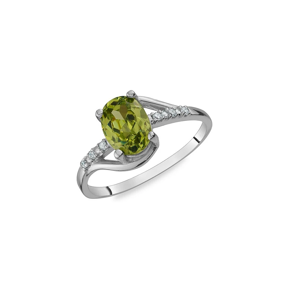 10K White Gold, Oval Peridot & 0.03 CT. T.W. Diamond Ring