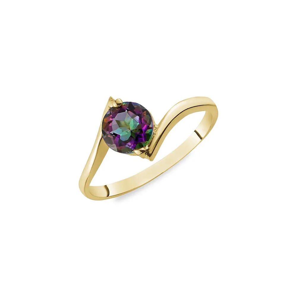 10K Yellow Gold & Bypass Mystic Topaz Ring