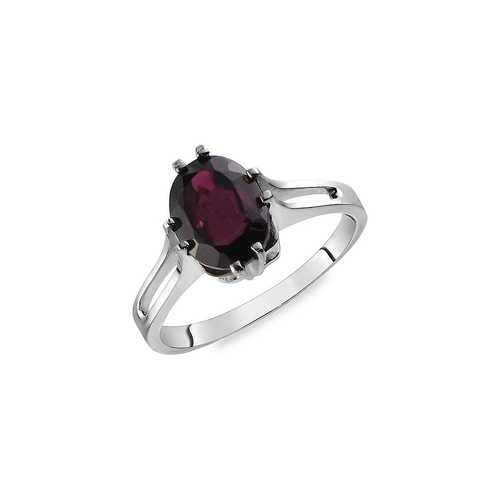 10K White Gold & Oval Garnet Ring