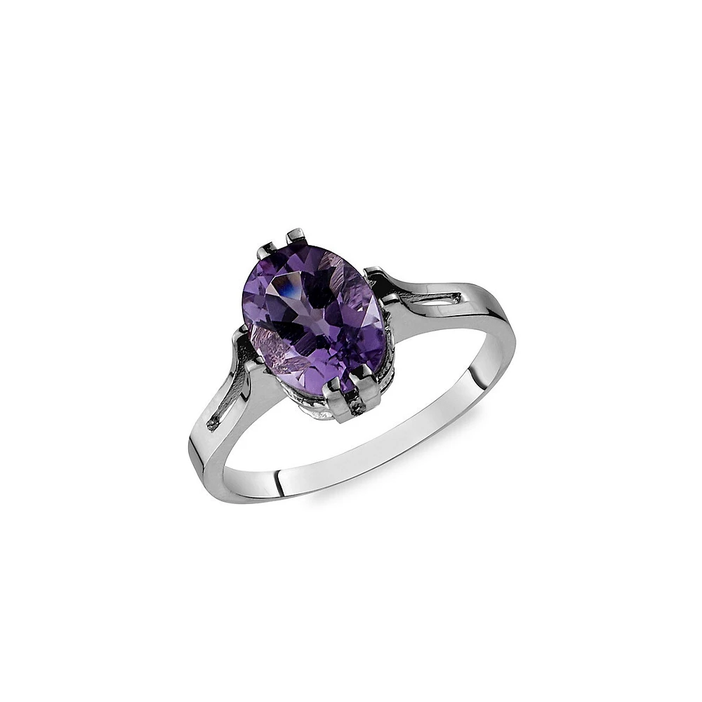 Orafina 10K White Gold & Genuine Amethyst Ring