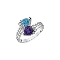 10K White Gold, Amethyst & Blue Hearts Topaz Ring