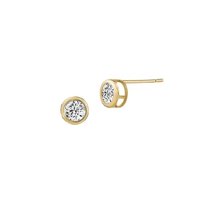10K Yellow Gold & Cubic Zirconia Round Bezel Stud Earrings
