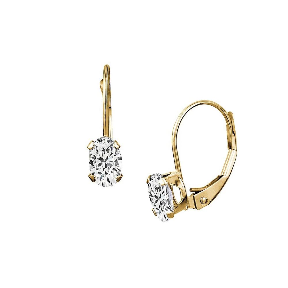 10K Yellow Gold & Cubic Zirconia Oval Drop Earrings