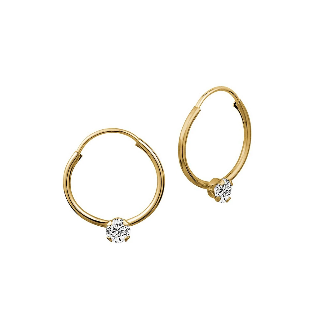 10K Yellow Gold & Cubic Zirconia Endless Hoop Earrings