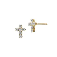 10K Yellow Gold & Cubic Zirconia Small Cross Stud Earrings