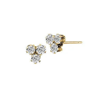 10K Yellow Gold & Cubic Zirconia Triple-Cluster Stud Earrings