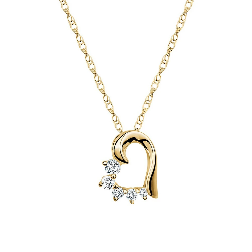 10K Yellow Gold & Cubic Zirconia Half Heart Pendant Necklace