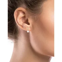 10K Yellow Gold, 5MM Freshwater Pearl & Cubic Zirconia Drop Earrings
