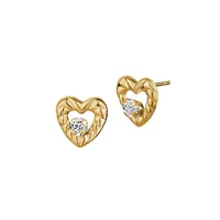 10K Yellow Gold & Cubic Zirconia Scalloped Heart Stud Earrings