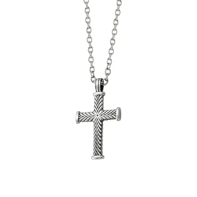 Stingray Stainless Steel Fancy Two-Sided Cross Pendant Curb Chain