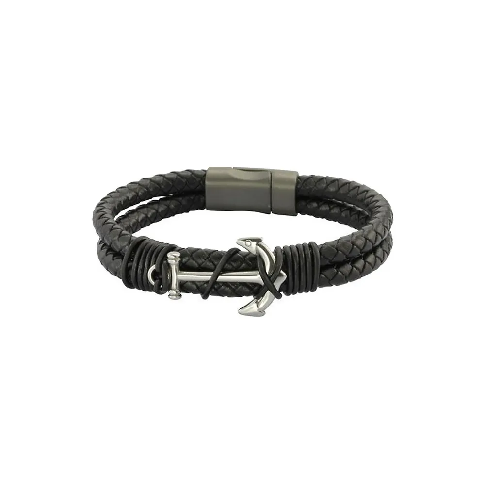 Mens Anchor Bracelet Leather  Stainless Steel 85  Kay