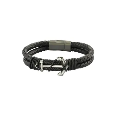 Stingray Stainless Steel & Leather Anchor Bracelet