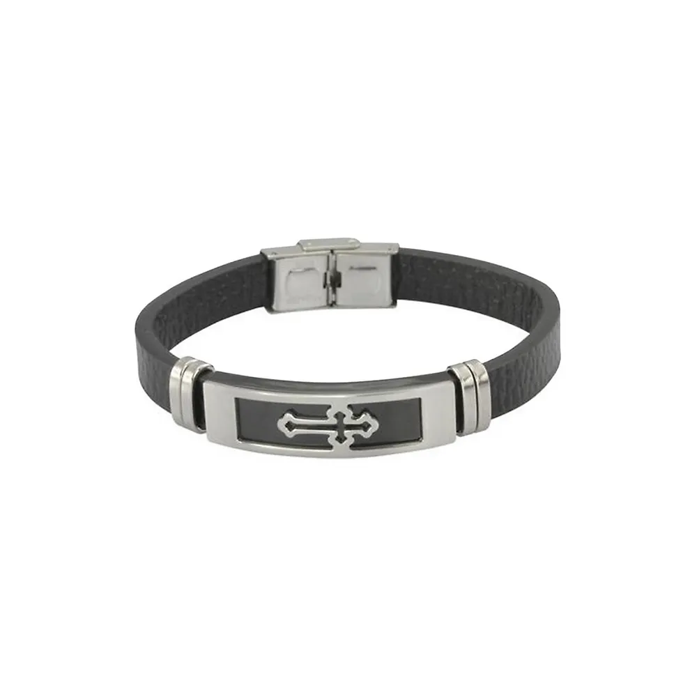 Stingray Stainless Steel Leather Cross Bracelet