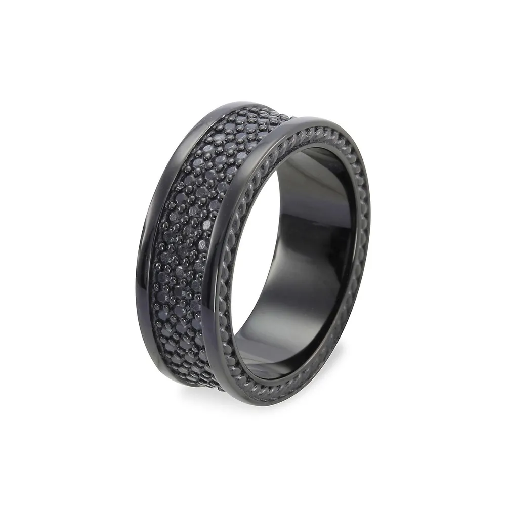 Men's Black-Tone Stainless Steel Mesh Ring