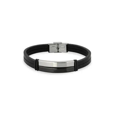 Bracelet bicolore en cuir et acier inoxydable