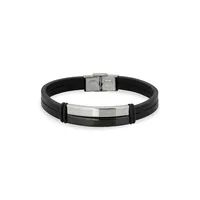 Stainless Steel Leather Two-Tone Bracelet