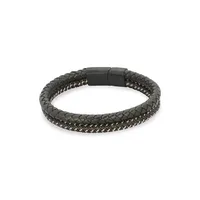 Men's Stainess Steel Brown & Black Braided Bracelet