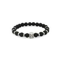 Stainless Steel Leather Beaded Skull Bracelet