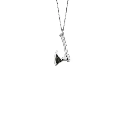 Men's Stainless Steel and Cubic Zirconia Axe Pendant Necklace