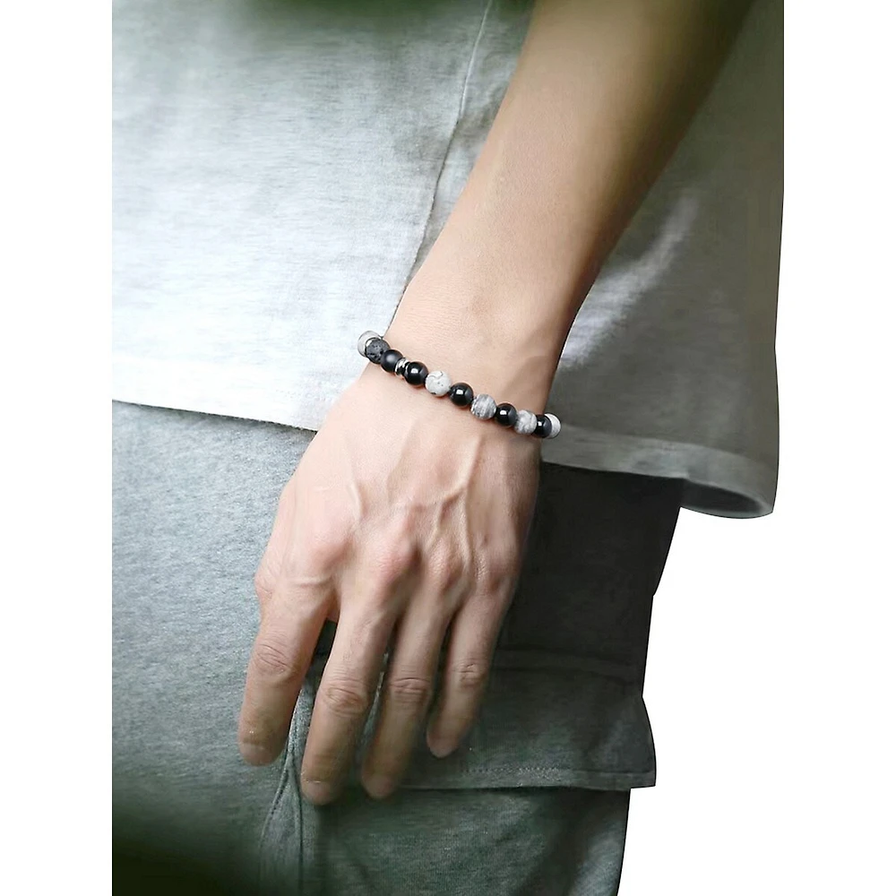 Men's Stainless Steel & Bead Stretch Bracelet